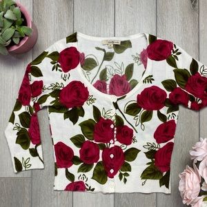 Forever21 Fuchsia Red Rose Floral Cardigan Sweater
